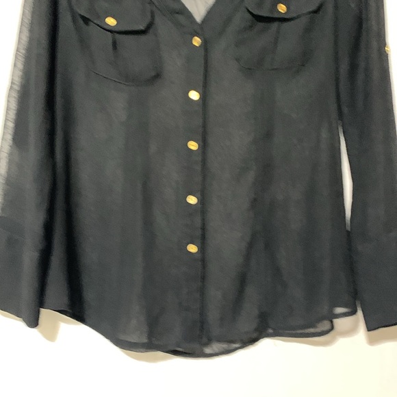 2B Bebe Semi Sheer Lace Panel Long Sleeve Button Down Shirt - Picture 4 of 6